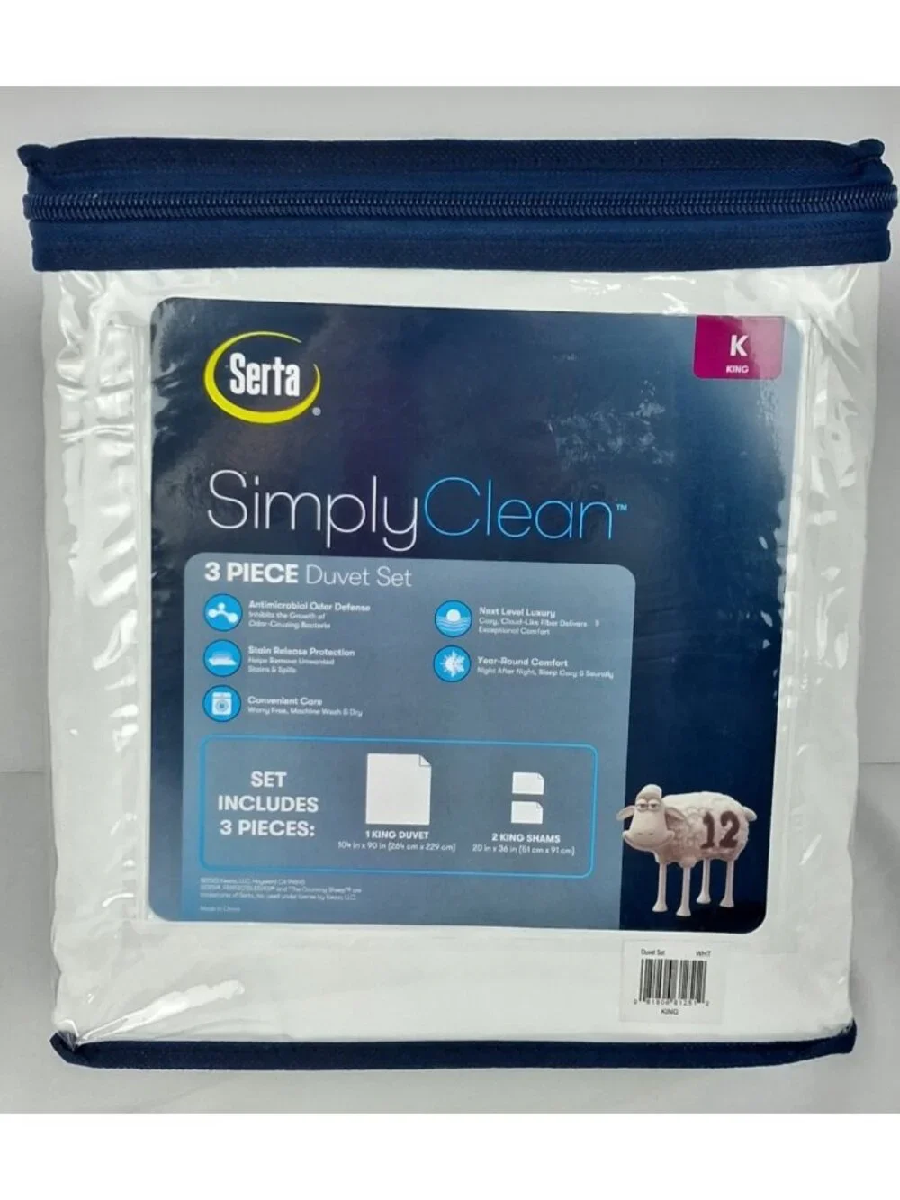NEW SERTA Simply Clean 3 Piece DUVET SET Size KING  ( 1 Duvet - 2 shams) White - Picture 2 of 7